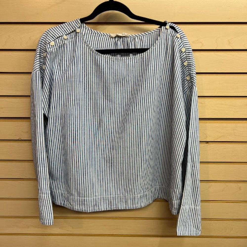 Blue and White Striped Long Sleeve Blouse